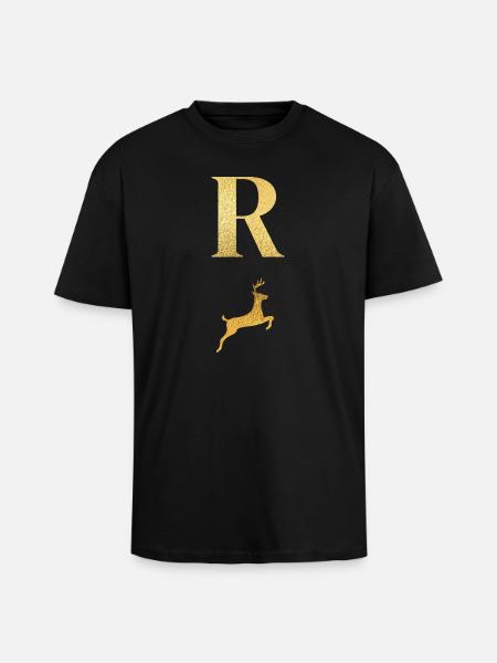 Buchstabe r goldener Hirsch - Geschenkidee - Oversized Heavyweight Unisex T-Shirt - Schwarz