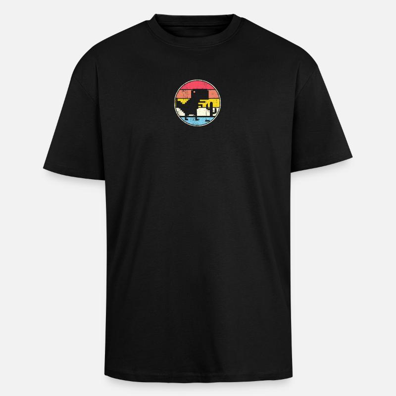 Pixel Sunset Circle with Silhouette - Unisex Oversized Heavyweight T-shirt - black