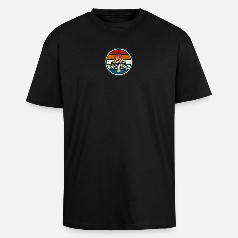 Campfire Crest Outdoors Badge - Unisex Oversized Heavyweight T-shirt - black