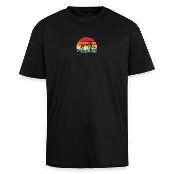 Retro Sunset Circle - Unisex Oversized Heavyweight T-shirt - black - Front - Alina (178cm) & Michal (187cm)
