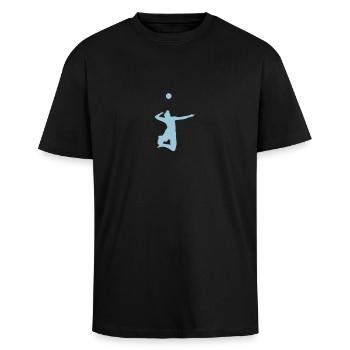Volleyballer Aufschlag - Oversized Heavyweight Unisex T-Shirt - Schwarz - Vorne - Alina (178cm) & Michal (187cm)