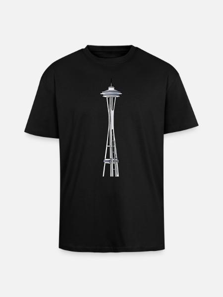 "Space Needle" in Seattle - Unisex Oversized Heavyweight T-shirt - black