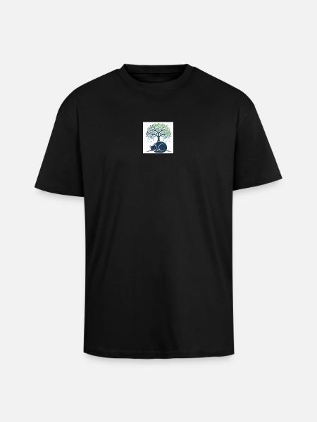 Sleeper cat under tree swirl - Unisex Oversized Heavyweight T-shirt - black