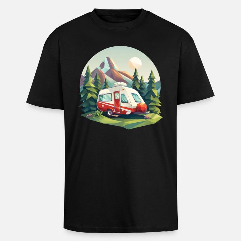 Camping à l’ancienne – Moderne dans un look low poly - T-shirt unisexe oversize épais - noir