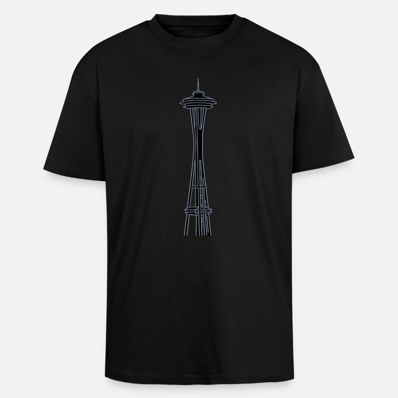 Space Needle in Seattle 2 - Unisex Oversized Heavyweight T-shirt - black