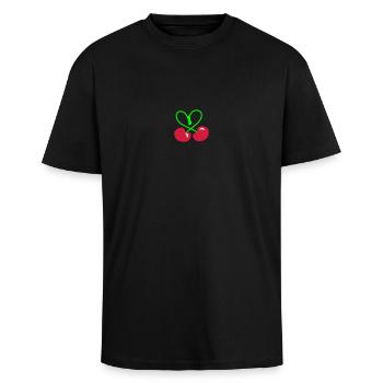 Rockabilly Cherry Heart Symbol patjila 2014 - Unisex Oversized Heavyweight T-shirt - black - Front - Alina (178cm) & Michal (187cm)