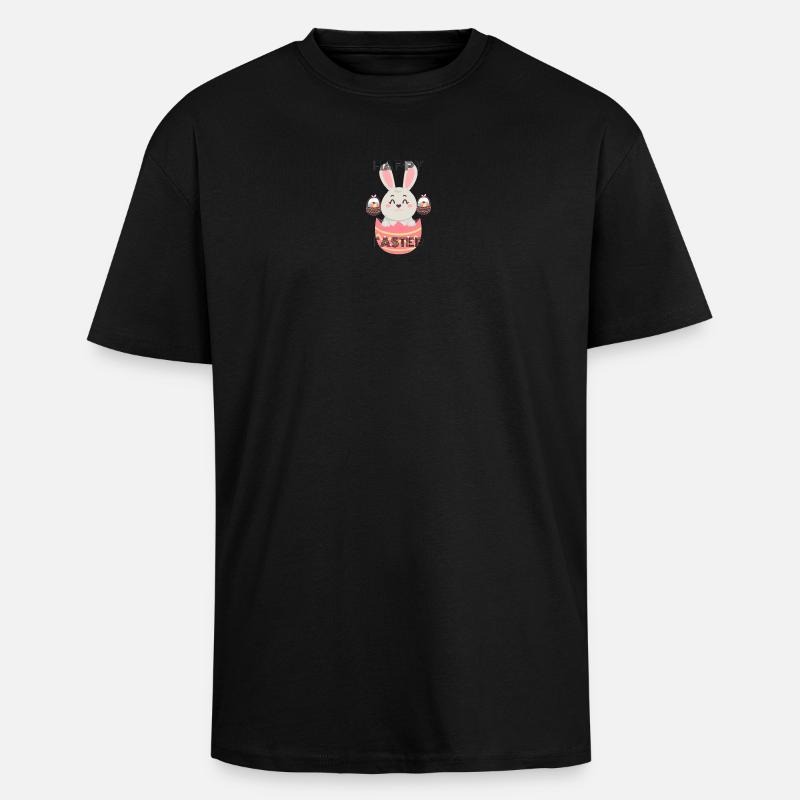 Lapin Paques Rose dans Œuf - T-shirt unisexe oversize épais - noir