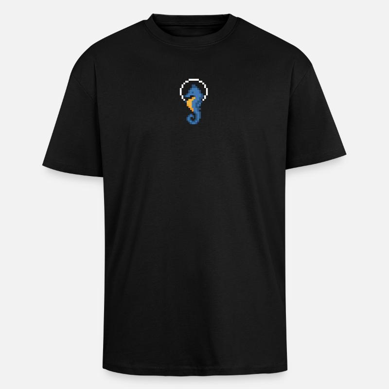 Seepferdchen Pixel Blau - Oversized Heavyweight Unisex T-Shirt - Schwarz