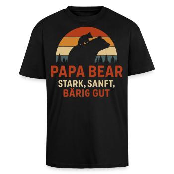 Vatertag T-Shirt Papa Bear Stark Sanft Bärig Gut - Oversized Heavyweight Unisex T-Shirt - Schwarz - Vorne - Alina (178cm) & Michal (187cm)