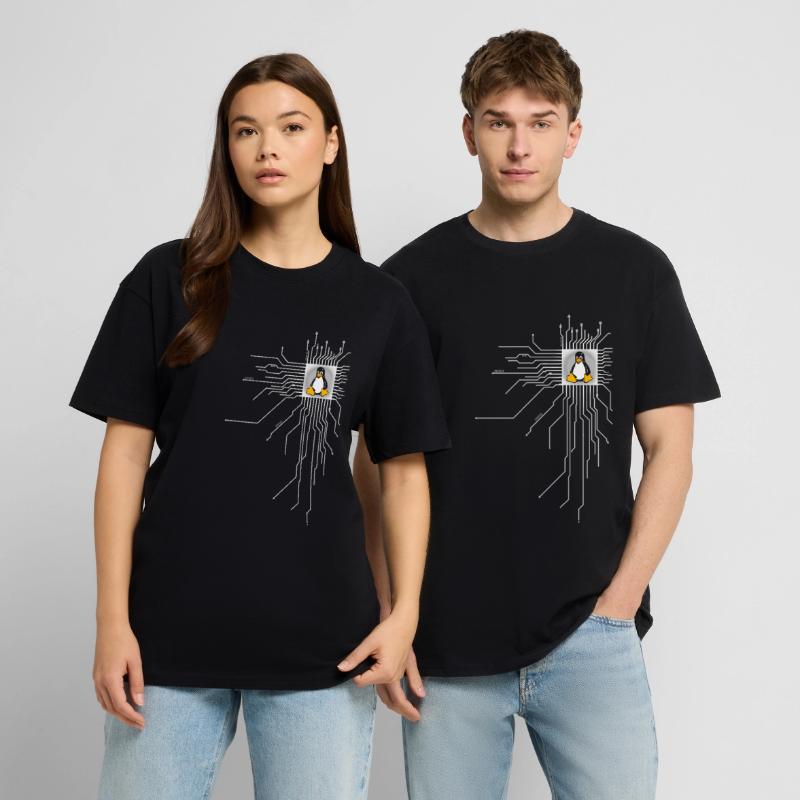 board Penguin Core Heart Computer pc Nerd program Unisex Oversized Heavyweight T-shirt