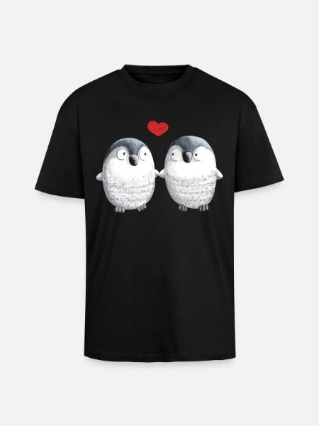 Pingouins amoureux - Pingouin - Oiseau - Amour - Coeur - T-shirt unisexe oversize épais - noir