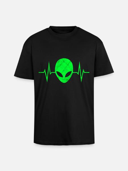 Alien Alien Head Alien Heartbeat Pulse ECG - Unisex Oversized Heavyweight T-shirt - black