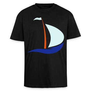 sailboat - Unisex Oversized Heavyweight T-shirt - black - Front - Alina (178cm) & Michal (187cm)