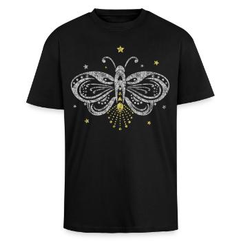 Glühwürmchen Motte Tattoo Licht Sterne - Oversized Heavyweight Unisex T-Shirt - Schwarz - Vorne - Alina (178cm) & Michal (187cm)