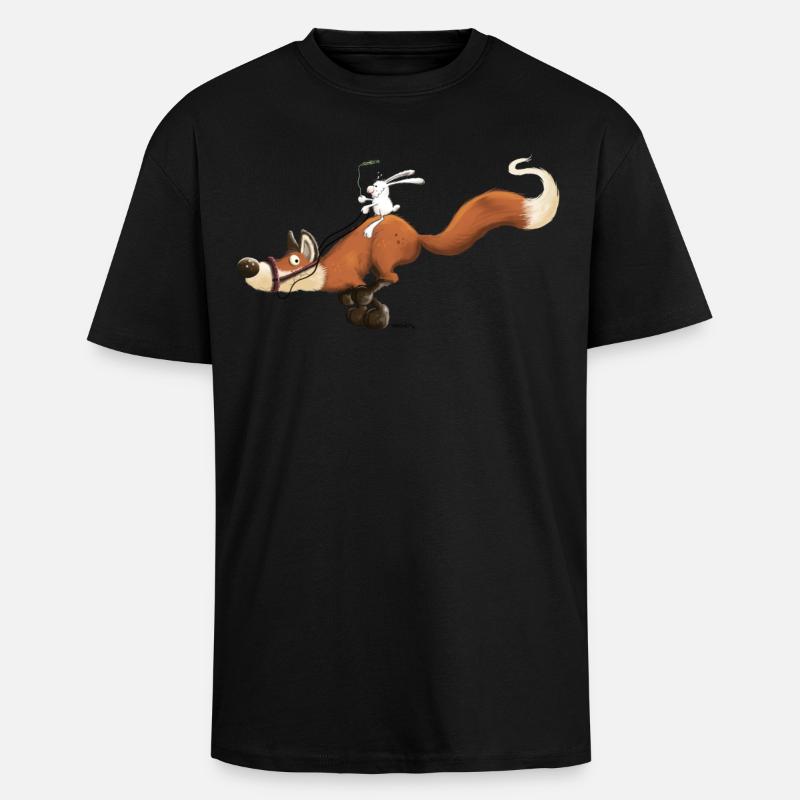 Rabbit riding a fox - Unisex Oversized Heavyweight T-shirt - black