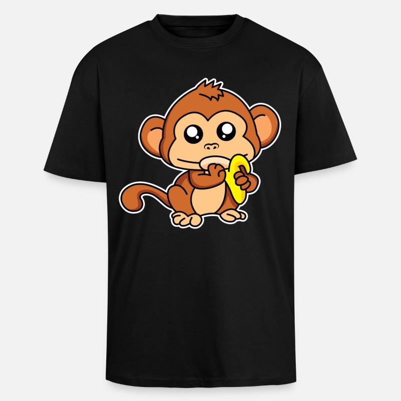 Äffchen-Mahlzeit - Oversized Heavyweight Unisex T-Shirt - Schwarz