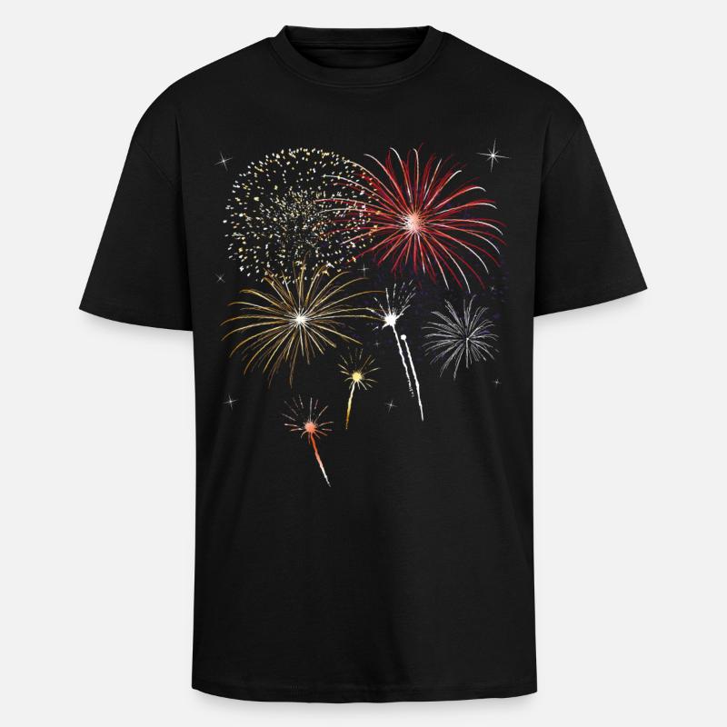 Feux d'artifice le jour de l'an - T-shirt unisexe oversize épais - noir