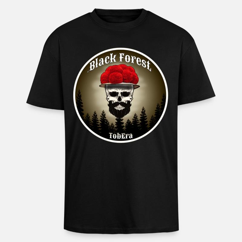 Schwarzwald Skull mit roten Blüten - Oversized Heavyweight Unisex T-Shirt - Schwarz