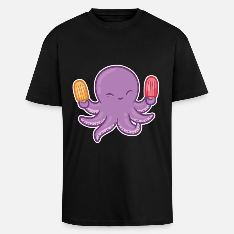 Eis Oktopus - Oversized Heavyweight Unisex T-Shirt - Schwarz