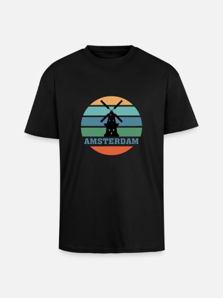 Amsterdam City Skyline Netherlands Landmark - Unisex Oversized Heavyweight T-shirt - black