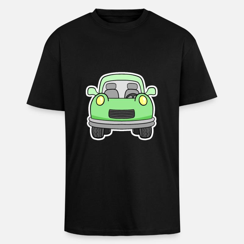 Cheerful green wagon front view - Unisex Oversized Heavyweight T-shirt - black