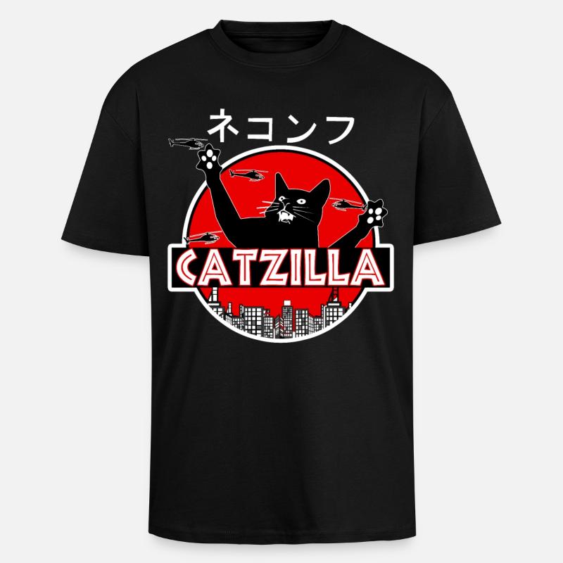Catzilla Chat - T-shirt unisexe oversize épais - noir