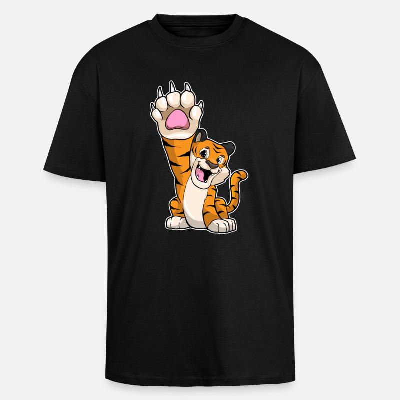 Tiger lustig High five - Oversized Heavyweight Unisex T-Shirt - Schwarz