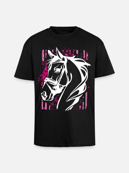 Graffiti-Stil Pferd mit Pinkem Farbsplash - Oversized Heavyweight Unisex T-Shirt - Schwarz