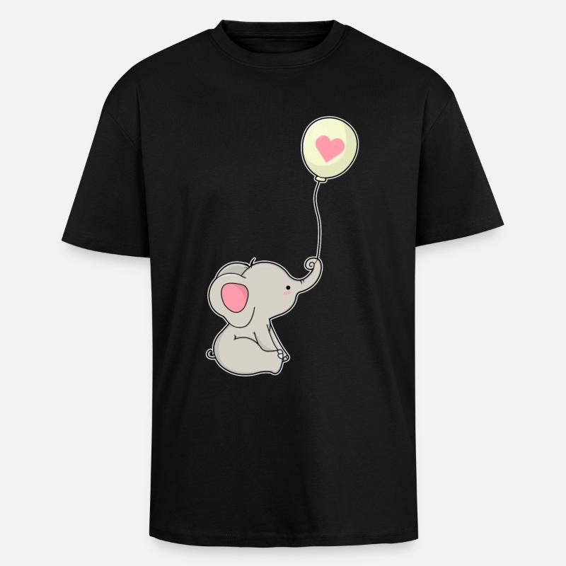 Elefant & Luftballon mit Herz - Oversized Heavyweight Unisex T-Shirt - Schwarz