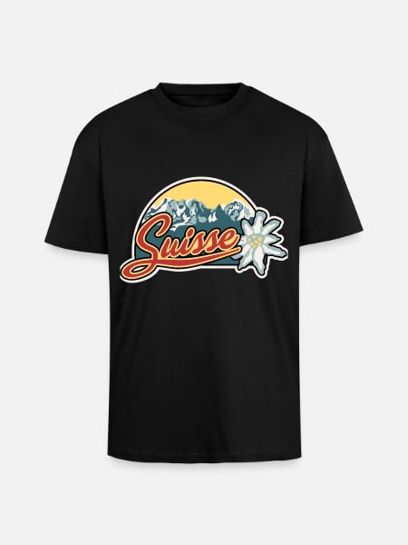Autocollant Souvenir de Voyage Suisse Drapeau Suisse - T-shirt unisexe oversize épais - noir