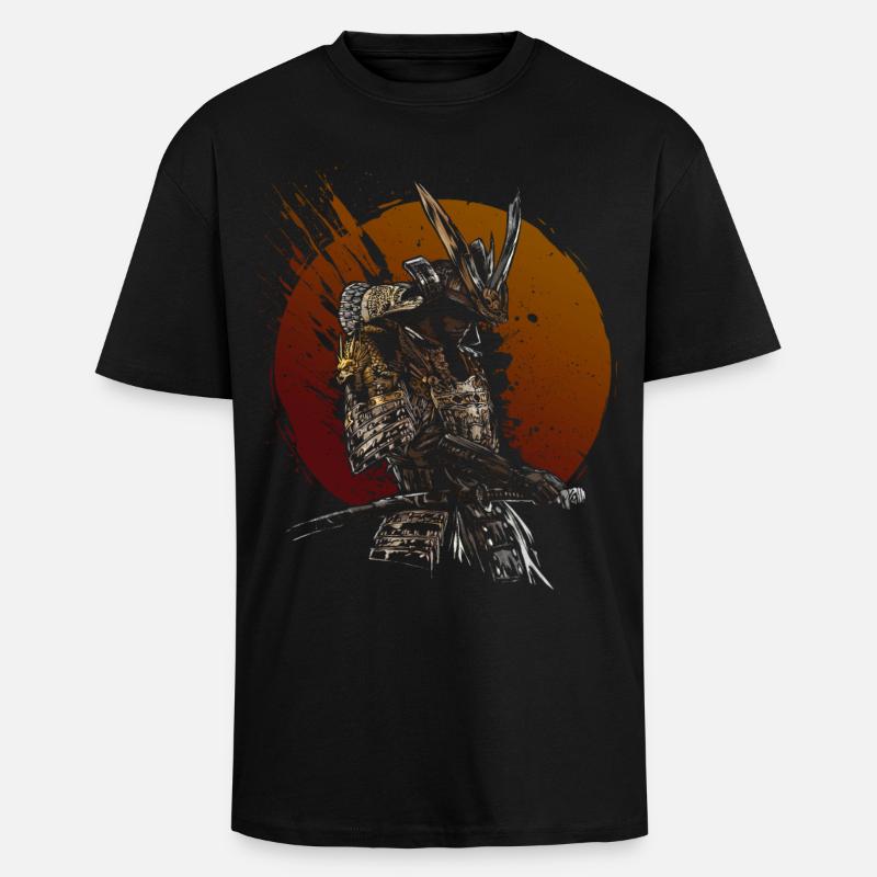Samurai-Krieger, aufgehende Sonne, Katana-Kunst - Oversized Heavyweight Unisex T-Shirt - Schwarz