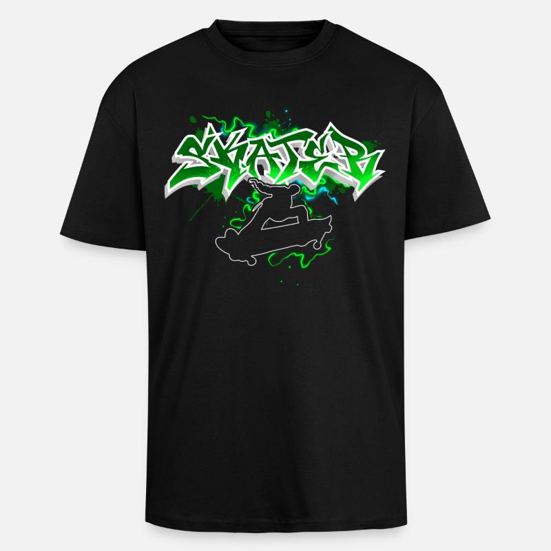 Skater Graffiti - Oversized Heavyweight Unisex T-Shirt - Schwarz