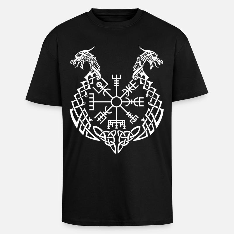 Weißer Drache und Wikingerkompass - Oversized Heavyweight Unisex T-Shirt - Schwarz