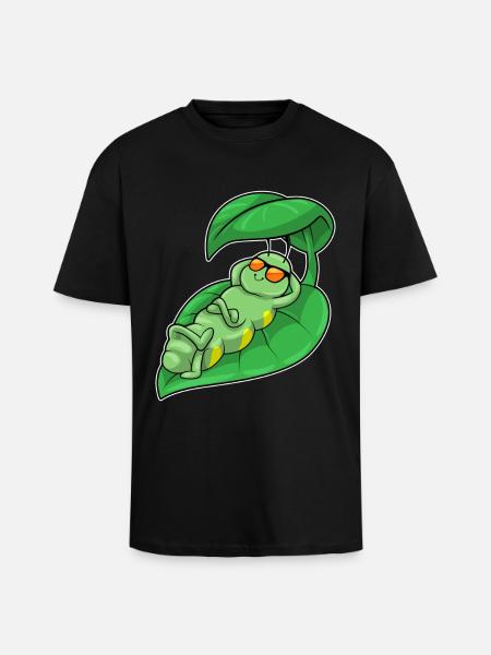 Caterpillar with leaf as parasol - Unisex Oversized Heavyweight T-shirt - black