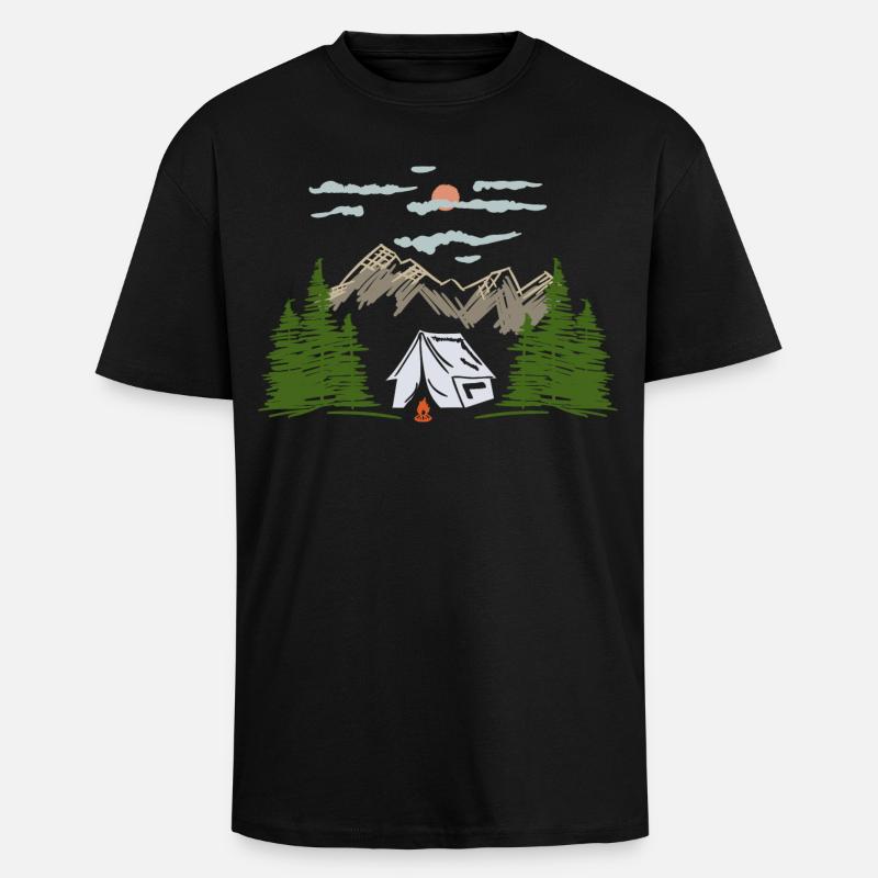 Camping Zelten Bergmotiv Geschenkidee - Oversized Heavyweight Unisex T-Shirt - Schwarz