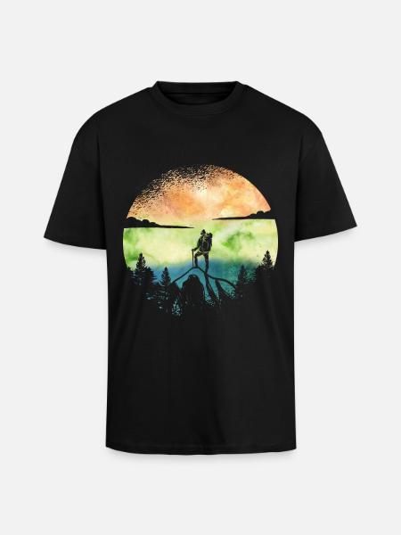 Wanderlust Hiker – Aquarell Adventure - Oversized Heavyweight Unisex T-Shirt - Schwarz