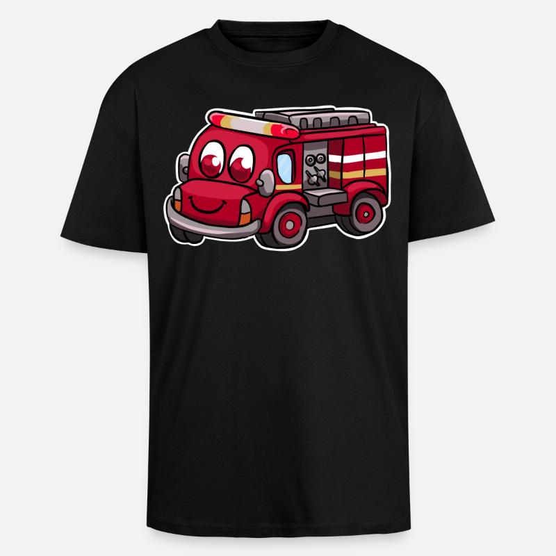 Fire truck fire brigade - Unisex Oversized Heavyweight T-shirt - black
