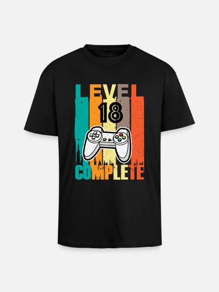 Level 18 Complete Controller 18th Birthday - Unisex Oversized Heavyweight T-shirt - black
