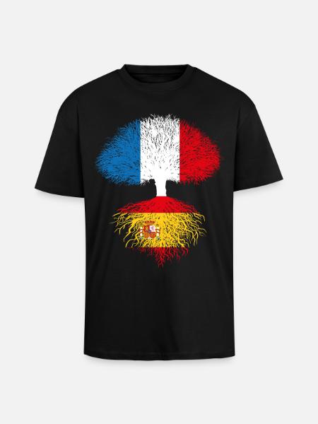 Tree France Spain Spanish roots flags - Unisex Oversized Heavyweight T-shirt - black