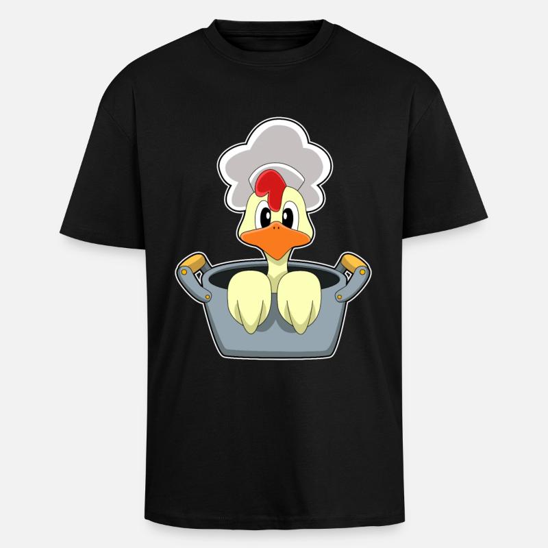 Poulet avec marmite - T-shirt unisexe oversize épais - noir