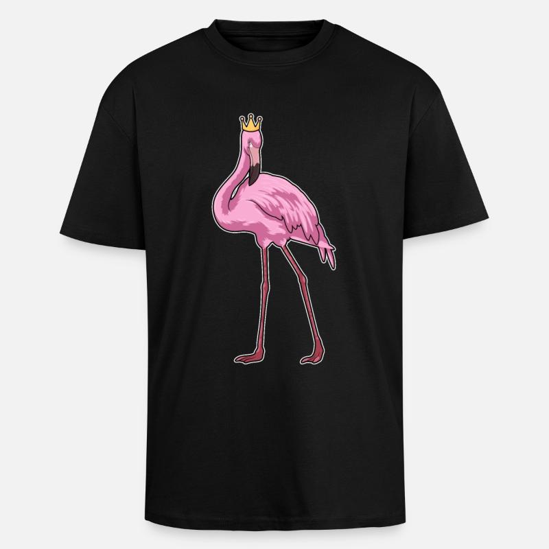 Flamant rose avec couronne - T-shirt unisexe oversize épais - noir