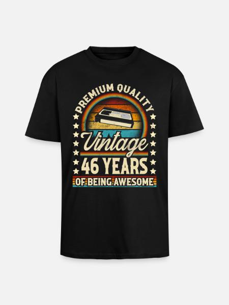 46th Birthday Vintage Vhs - Unisex Oversized Heavyweight T-shirt - black