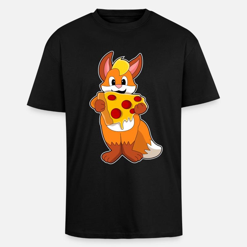 Fuchs mit Pizza - Oversized Heavyweight Unisex T-Shirt - Schwarz
