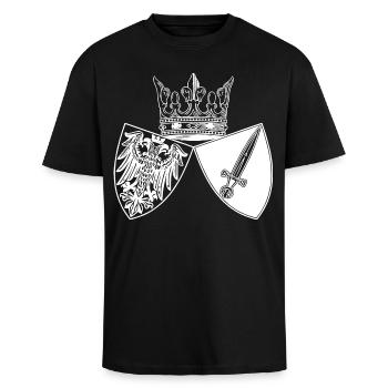 Essen - Stadt - Adler - Schild und Krone - Wappen - Oversized Heavyweight Unisex T-Shirt - Schwarz - Vorne - Alina (178cm) & Michal (187cm)
