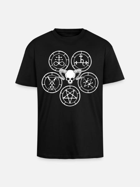 Weißer Dämonenschädel und dämonische Symbole - Oversized Heavyweight Unisex T-Shirt - Schwarz