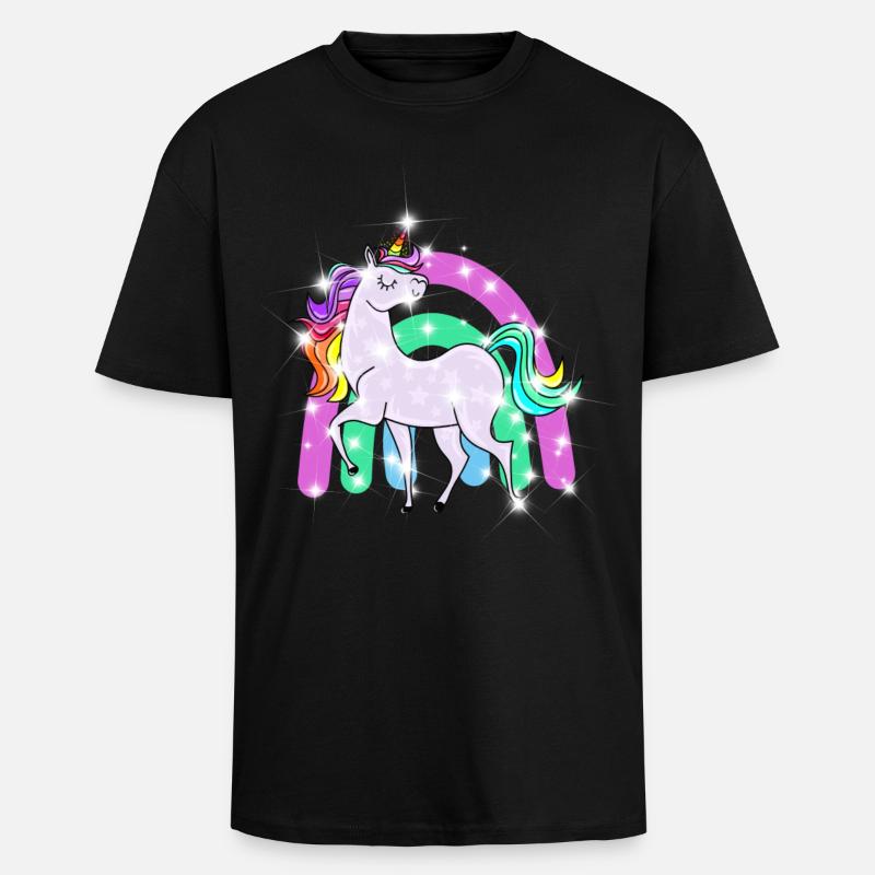 funkelndes Einhorn mit Regenbogen - Oversized Heavyweight Unisex T-Shirt - Schwarz