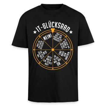 IT Support Glücksrad Service Desk IT Helpdesk Nerd - Oversized Heavyweight Unisex T-Shirt - Schwarz - Vorne - Alina (178cm) & Michal (187cm)
