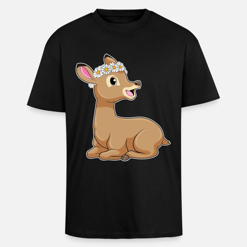 Reh Gänseblümchen - Oversized Heavyweight Unisex T-Shirt - Schwarz
