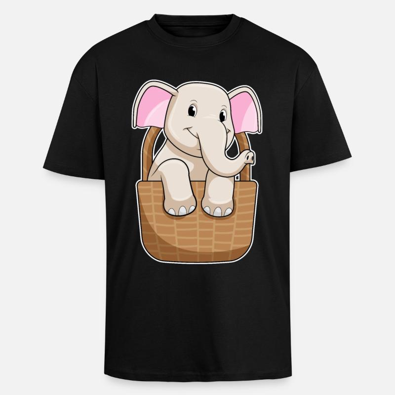 Éléphant avec panier - T-shirt unisexe oversize épais - noir