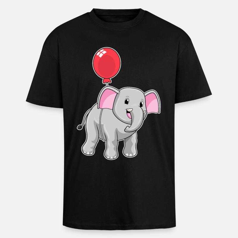 Elefant mit Luftballon - Oversized Heavyweight Unisex T-Shirt - Schwarz